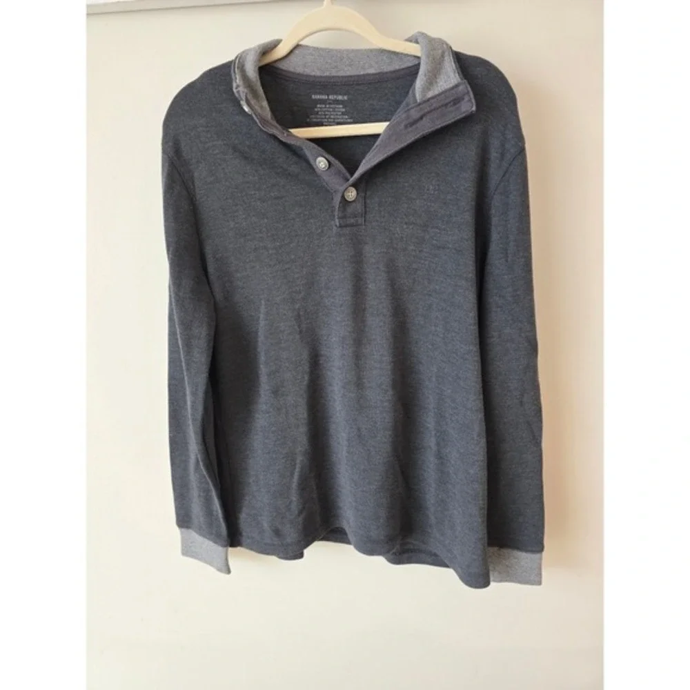 Banana Republic Mens Charcoal Grey Waffle Knit Long Sleeve Henley Shirt L‎